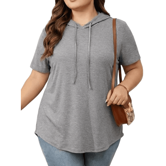 Cuteduck Plus Size Hoodies for Women Short Sleeve V Neck Pullover Drawstring Tops Loose Fit Casual Sweatshirts 1X-5X