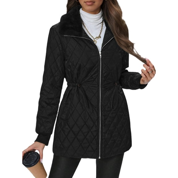 Cuteduck Women's Thick Diamond Quilted Puffer Jacket, Heavyweight Hooded Cropped Puffer Coat with Fixed Hood, Open Hand Pockets, Warm Winter Casual Quilted Puffer Jacket S-2XL
