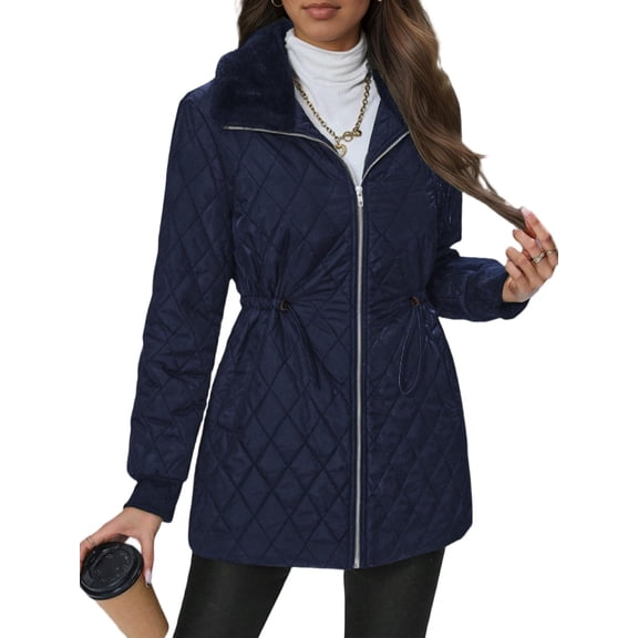 Cuteduck Women's Thick Diamond Quilted Puffer Jacket, Heavyweight Hooded Cropped Puffer Coat with Fixed Hood, Open Hand Pockets, Warm Winter Casual Quilted Puffer Jacket S-2XL