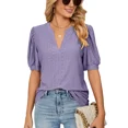 thumbnail image 1 of Cuteduck Women's Tshirts Casual Fashion V-Neck Solid Colour T Shirt Hollow Bubble Sleeve Loose Top T Shirts, S-2XL, 1 of 5
