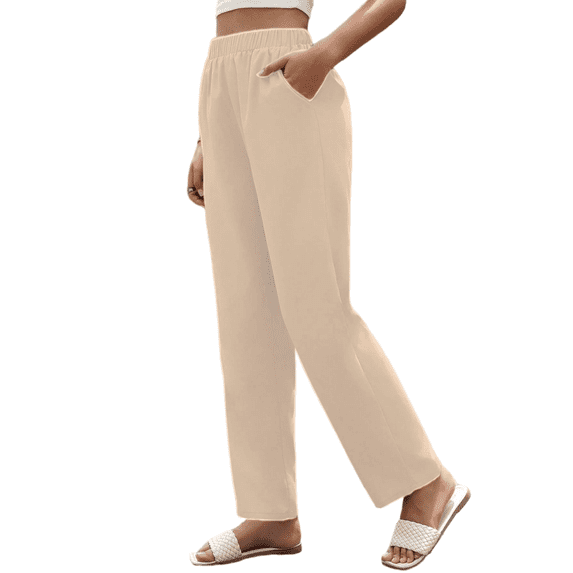 Cuteduck Women's Versatile Stretchy Waist Slacks for Women, Casual Straight Leg Pants with Slant Pockets S-2XL