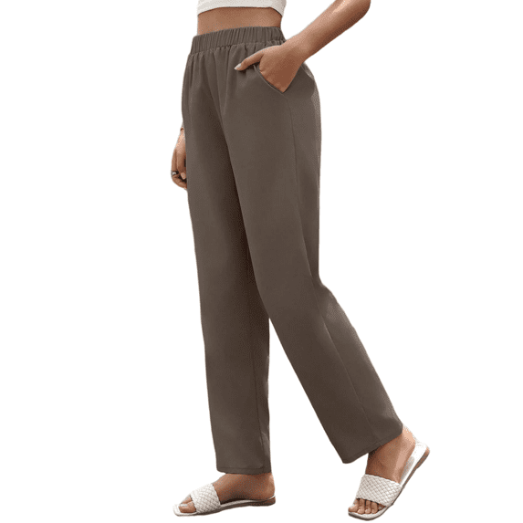 Cuteduck Women's Versatile Stretchy Waist Slacks for Women, Casual Straight Leg Pants with Slant Pockets S-2XL