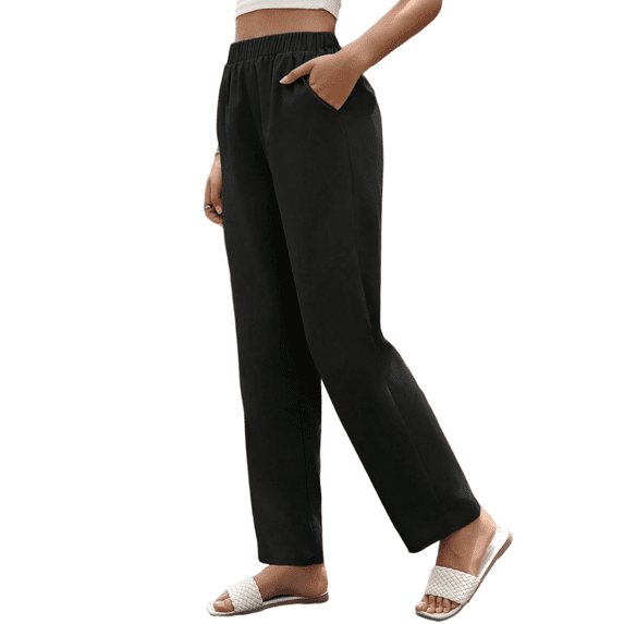 Cuteduck Women's Versatile Stretchy Waist Slacks for Women, Casual Straight Leg Pants with Slant Pockets S-2XL