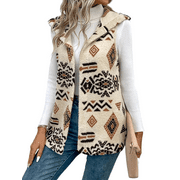 CUTEDUCK Women's Vest Fall Sleeveless Hooded Geometric Print Ethnic Casual Loose Jacket S-XL