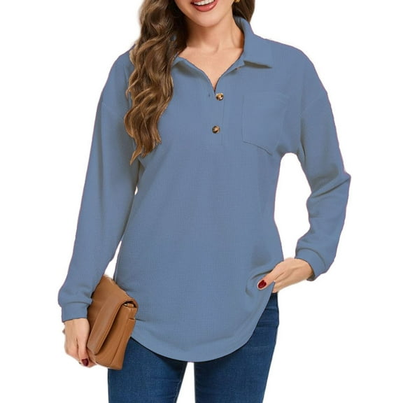 Cuteduck Women's Waffle Knit Tops Henley Casual Shirts Long Sleeve V Neck Solid Color Casual Tunic Tops S-XXL