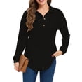 thumbnail image 1 of Cuteduck Women's Waffle Knit Tops Henley Casual Shirts Long Sleeve V Neck Solid Color Casual Tunic Tops S-XXL, 1 of 9