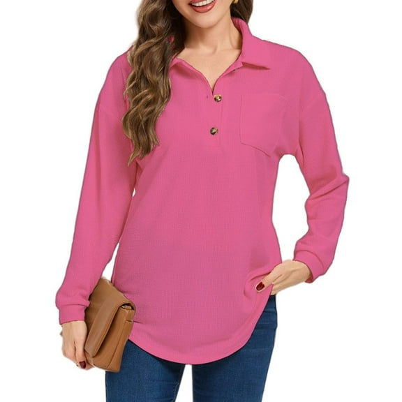 Cuteduck Women's Waffle Knit Tops Henley Casual Shirts Long Sleeve V Neck Solid Color Casual Tunic Tops S-XXL