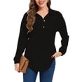 thumbnail image 1 of Cuteduck Women's Waffle Knit Tops Henley Casual Shirts Long Sleeve V Neck Solid Color Casual Tunic Tops S-XXL, 1 of 10