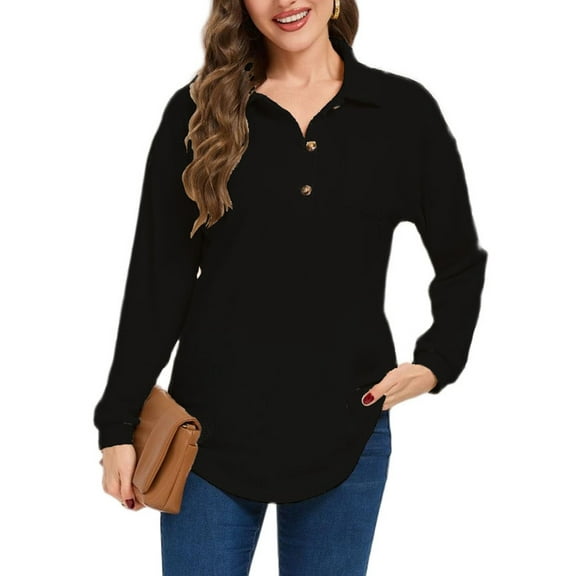 Cuteduck Women's Waffle Knit Tops Henley Casual Shirts Long Sleeve V Neck Solid Color Casual Tunic Tops S-XXL