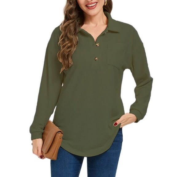 Cuteduck Women's Waffle Knit Tops Henley Casual Shirts Long Sleeve V Neck Solid Color Casual Tunic Tops S-XXL