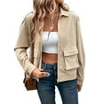 thumbnail image 1 of Cuteduck Women Corduroy Fall Fashion Jacket Zip Up Waffle Knit Casual Shacket Long Sleeve Lapel Coat with Pocket S-XL, 1 of 7