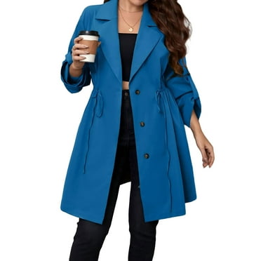 Cuteduck Women Plus Size Fall Fashion Button Up Coat Long Sleeve Lightweight Trench Solid Swing Windbreaker Coat 1X-4X