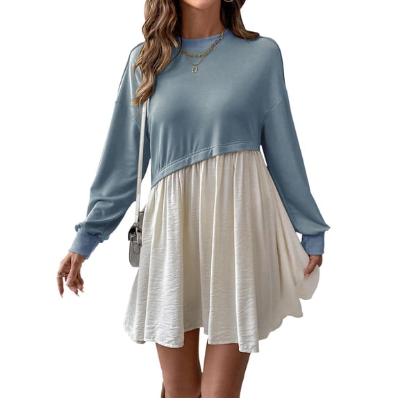 Cuteduck Women Fall Pleated Dress Long Sleeve Tiered Lightweight Casual Elegant Ruffle Flowy Midi Dress S-XL