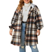 CUTEDUCK Women Plus Size Plaid Hooded Button Up Shirt Fall Shacket Long Sleeve Lightweight Fashion Coat 1X-4X