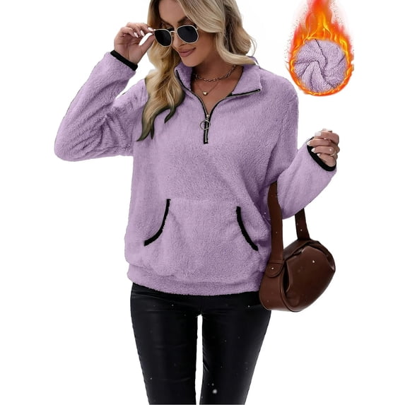 Cuteduck Women's plush sweatshirt long sleeve half zip pullover Top Winter Fleece hoodie S-2XL