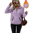 thumbnail image 1 of Cuteduck Women's plush sweatshirt long sleeve half zip pullover Top Winter Fleece hoodie S-2XL, 1 of 6