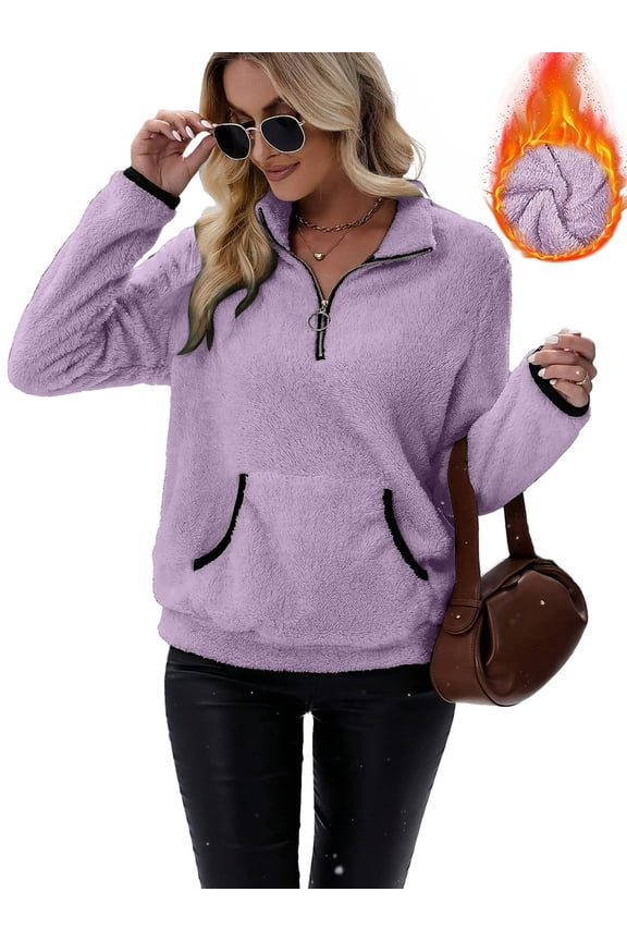 Women's plush sweatshirt long sleeve half zip pullover Top Winter Fleece hoodie S-2XL