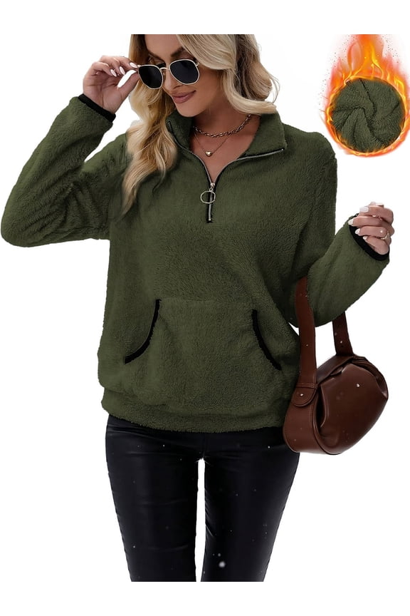 Women's plush sweatshirt long sleeve half zip pullover Top Winter Fleece hoodie S-2XL