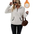 thumbnail image 1 of Cuteduck Women's plush sweatshirt long sleeve half zip pullover Top Winter Fleece hoodie S-2XL, 1 of 7