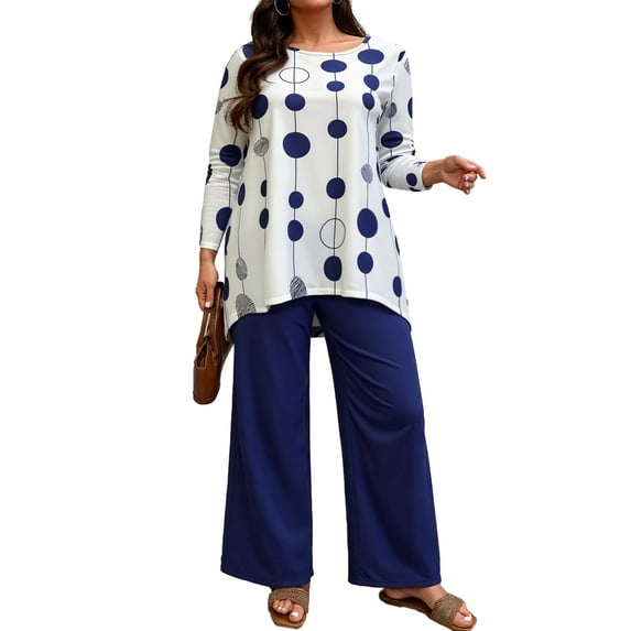 Cuteduck Women Plus Size 2 Piece Outfit Set Long Sleeve Pullover Pajama Sets Wide Leg Pants Fall Loungewear 1X-4X