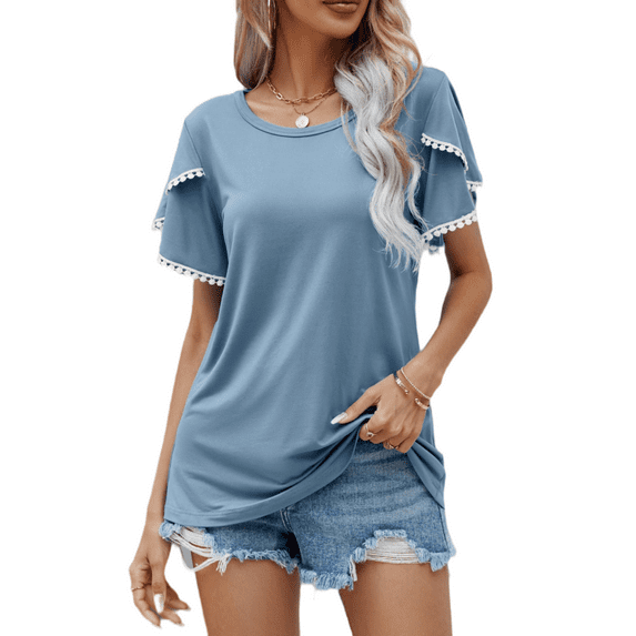 Musefolio Womens Casual Loose Tulip Sleeve Top Summer Relaxed Fit Shirt S-XL