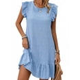 thumbnail image 1 of Cuteduck Womens Dresses Ruffle Sleeve Ruffle Hem Round Neck Textures Casual Dresses S-XL, 1 of 9