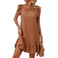 thumbnail image 1 of Cuteduck Womens Dresses Ruffle Sleeve Ruffle Hem Round Neck Textures Casual Dresses S-XL, 1 of 10