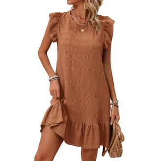 Women's Solid Slim Fit Sleeveless Scoop Neck Bodycon Mini Tank Dress - Brown  - Walmart.com