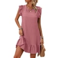 thumbnail image 1 of Cuteduck Womens Dresses Ruffle Sleeve Ruffle Hem Round Neck Textures Casual Dresses S-XL, 1 of 10