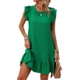 thumbnail image 1 of Cuteduck Womens Dresses Ruffle Sleeve Ruffle Hem Round Neck Textures Casual Dresses S-XL, 1 of 10