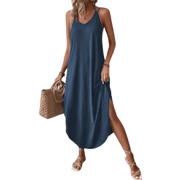 Cuteduck Womens Dresses Sleeveless Side Slit V-Neck Maxi Dress S-XXL