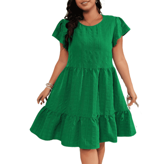 Musefolio Womens Plus Size A-Line Dress Casual Loose Tiered Ruffle Hem Babydoll Dress 1X-4X