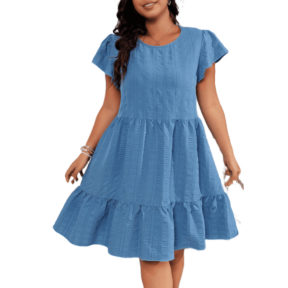 Musefolio Womens Plus Size A-Line Dress Casual Loose Tiered Ruffle Hem Babydoll Dress 1X-4X