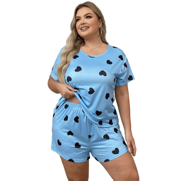 Musefolio Womens Plus Size Abstract Print Pajama Set Short Sleeve Top Shorts Sleepwear 1X-5X