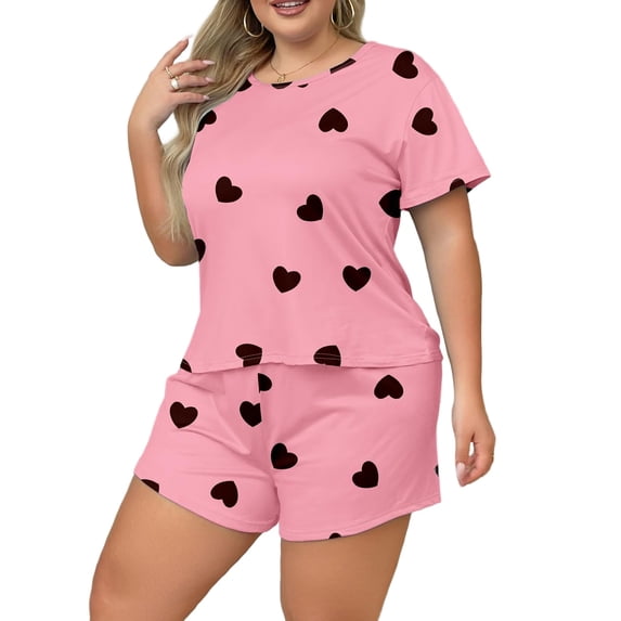 Musefolio Womens Plus Size Abstract Print Pajama Set Short Sleeve Top Shorts Sleepwear 1X-5X