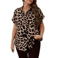 thumbnail image 1 of Cuteduck Womens Plus Size Blouses Leopard Print Button Down Loose Fit Casual Short Sleeve Top 1X-5X, 1 of 8
