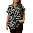 thumbnail image 1 of Cuteduck Womens Plus Size Blouses Leopard Print Button Down Loose Fit Casual Short Sleeve Top 1X-5X, 1 of 7
