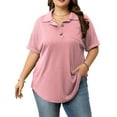 thumbnail image 1 of Cuteduck Womens Plus Size Casual Henley Waffle Knit Button-Up Top Short Sleeve Polo Shirt 1X-5X, 1 of 7