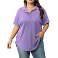 thumbnail image 1 of Cuteduck Womens Plus Size Casual Henley Waffle Knit Button-Up Top Short Sleeve Polo Shirt 1X-5X, 1 of 7