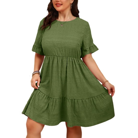 Cuteduck Womens Plus Size Dresses Short Sleeve Ruffle Hem Tiered Textures Babydoll Dress 0X-4X