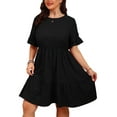 thumbnail image 1 of Cuteduck Womens Plus Size Dresses Short Sleeve Ruffle Hem Tiered Textures Babydoll Dress 0X-4X, 1 of 6
