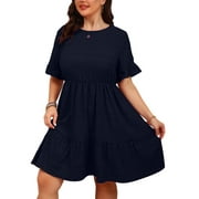 Cuteduck Womens Plus Size Dresses Short Sleeve Ruffle Hem Tiered Textures Babydoll Dress 0X-4X