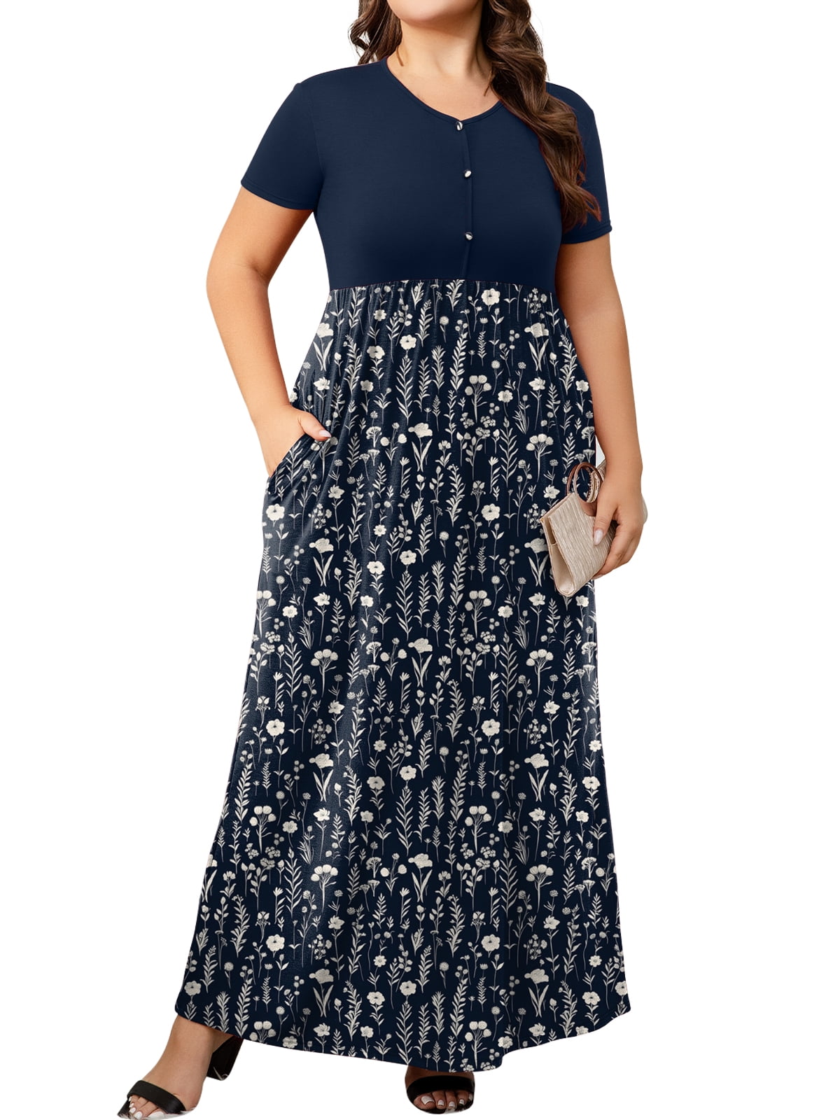 Vintage 60s/70s Floral Print Empire Waist Sleeveless Maxi Dress M main image 0