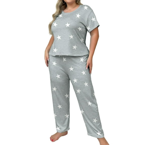 Musefolio Womens Plus Size Pajama Set with Star Print Comfy and Stylish Sleepwear 1X-5X