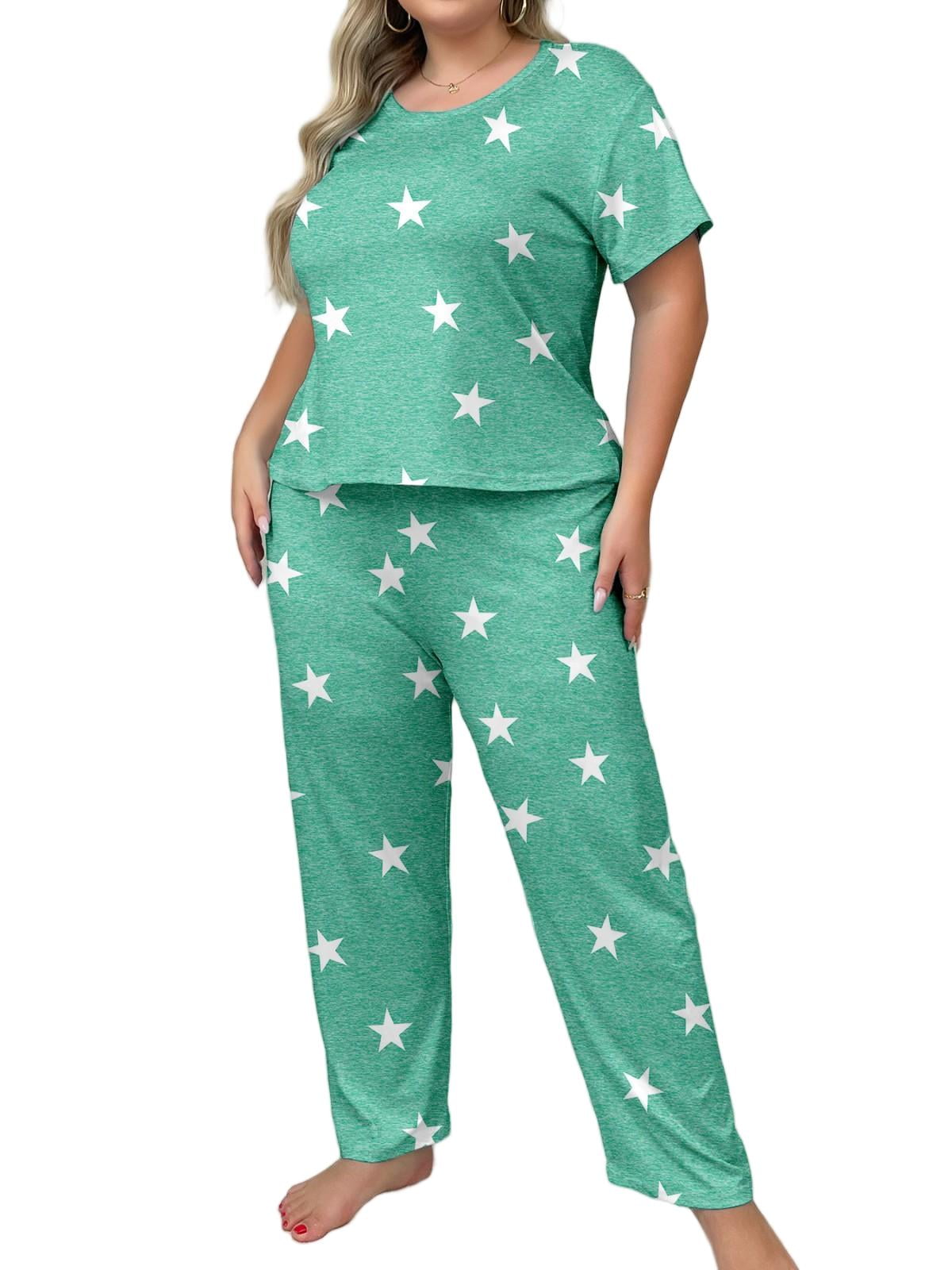 Musefolio Womens Plus Size Pajama Set with Star Print Comfy and Stylish ...