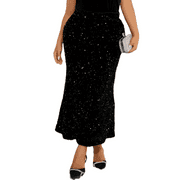 Cuteduck Womens Plus Size Sequin Midi Skirt High-Waisted Sparkling Party Pencil Skirt 0X-4X