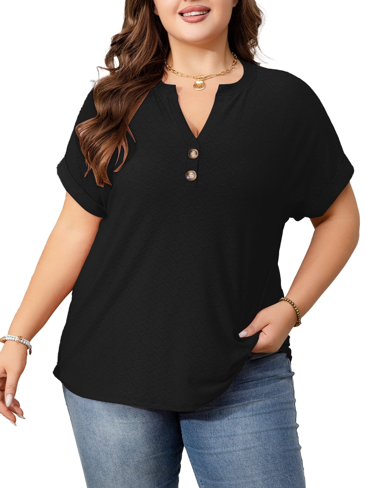 Top Noir Fin Tricoté Style & Co. Taille 4X - Avec Nœud à L'ourlet, Manches Courtes, Bon état