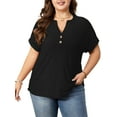 thumbnail image 1 of Cuteduck Womens Plus Size Short Sleeve Henley V-Neck Button Top Lace Textured Blouse 1X-5X, 1 of 7
