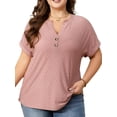 thumbnail image 1 of Cuteduck Womens Plus Size Short Sleeve Henley V-Neck Button Top Lace Textured Blouse 1X-5X, 1 of 9