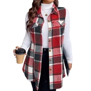Cuteduck Womens Plus Size Sleeveless Plaid Vest Wool Blazer Jackets Cardigan Outerwear Fall Winter Tops 1X-4X